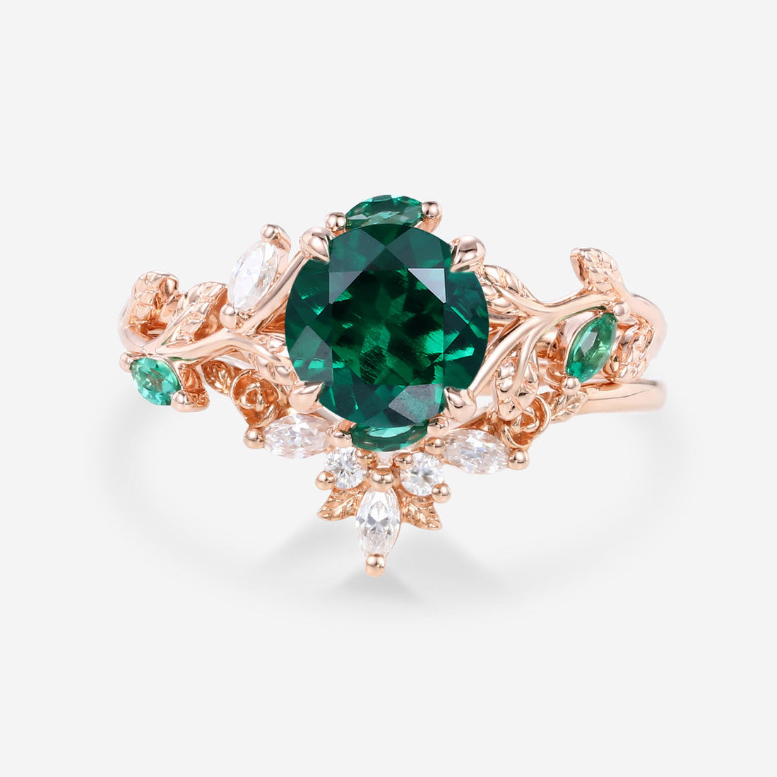 Vintage Round cut Lab Emerald Wedding Bridal set