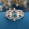 Long Hexagon cut Moss Agate Gold Wedding Bridal Set