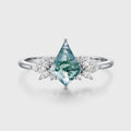 Kite Cut Natural Green Moss Agate Cluster Engagement Ring