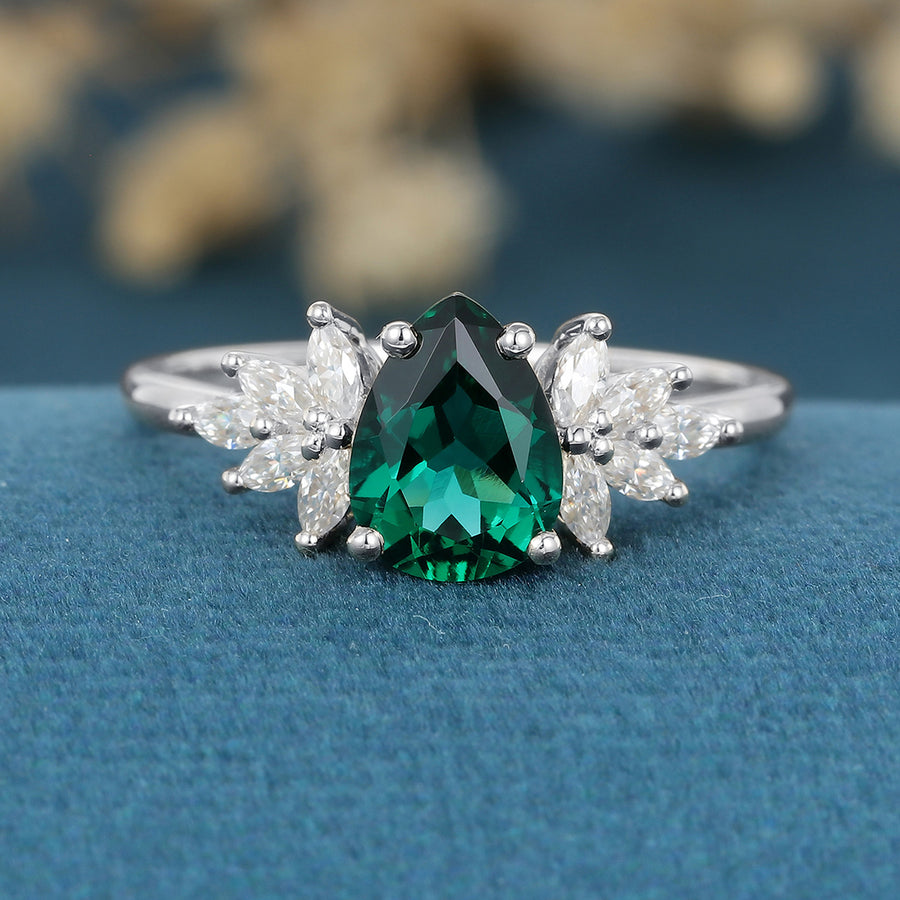 1.2 Carat pear cut Lab Emerald Engagement Ring