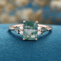 Emerald cut Moss Agate Solid Gold Engagement Ring