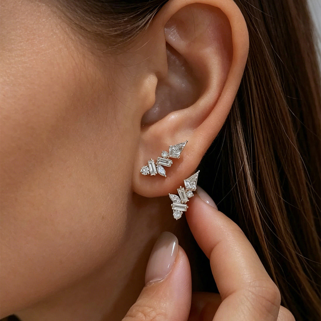 Multi Shape Lab grown Diamonds Antique Cluster Drop Earrings Set