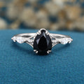Pear cut Black Onyx Solid Gold Engagement Ring