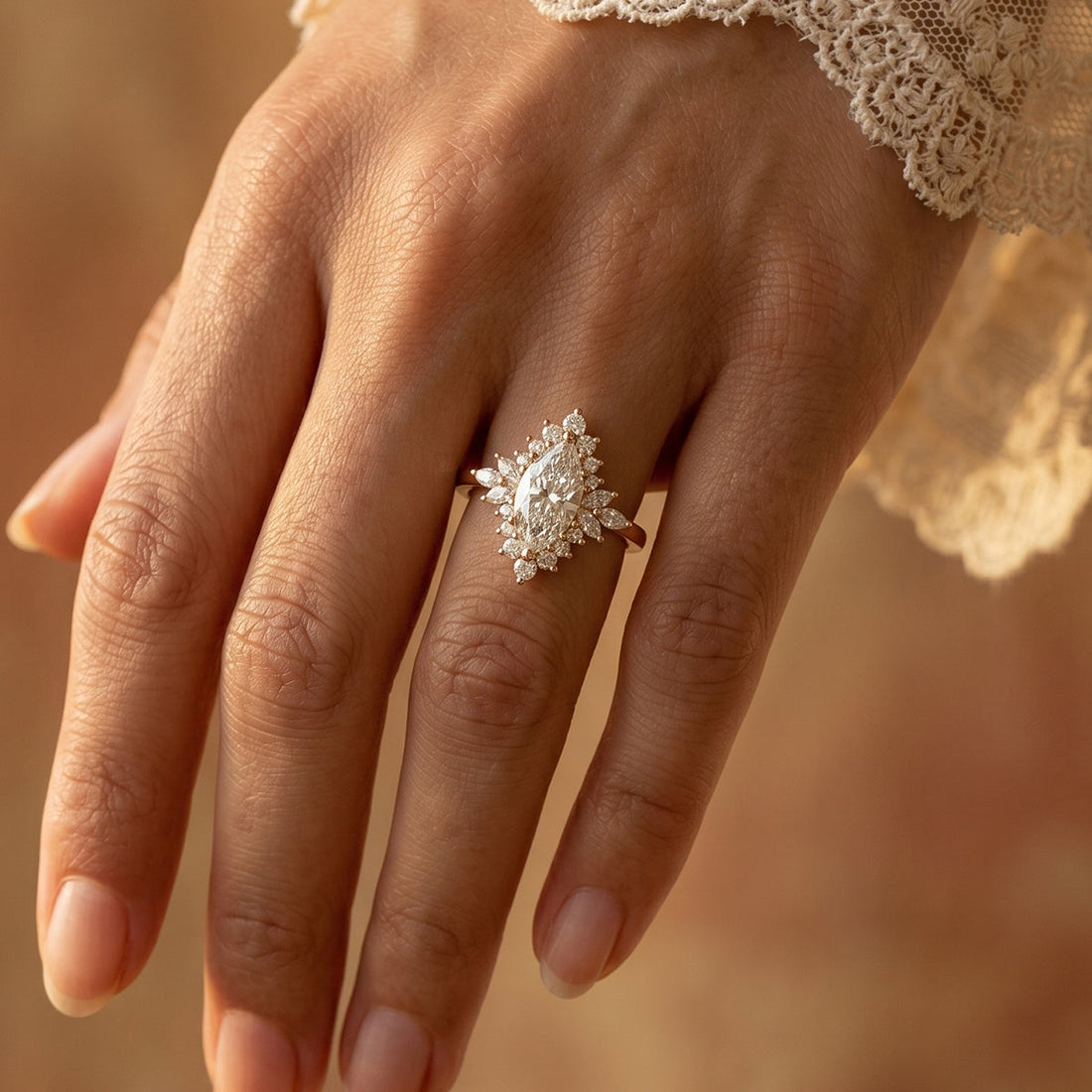 1.0CT~5.0CT Marquise cut Lab grown Diamond Halo Engagement Ring