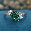 Hexagon cut Lab grown Emerald Solid Gold Engagement Ring