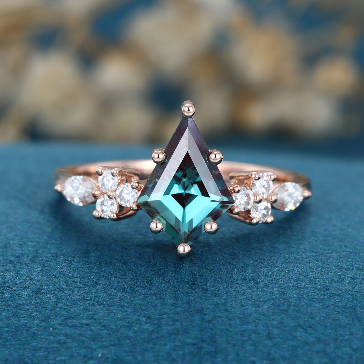 Kite cut Lab Alexandrite Solid Gold Engagement Ring