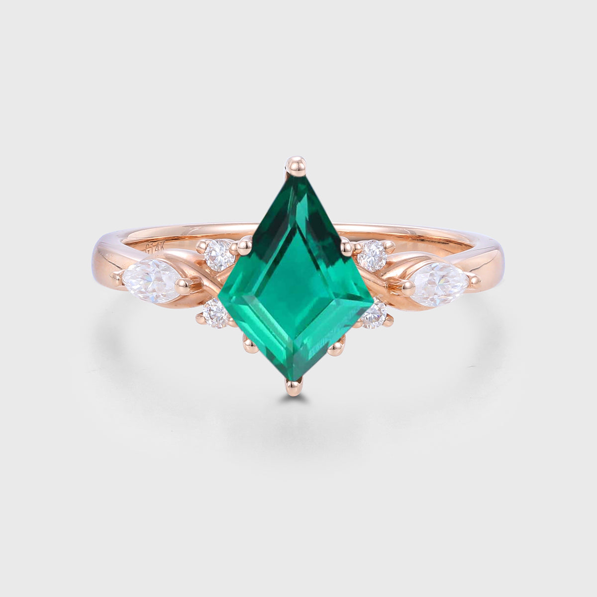 Kite Cut Lab Emerald Cluster Engagement Ring