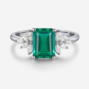 1.7Ctw  Emerald cut Lab Emerald Engagement Ring