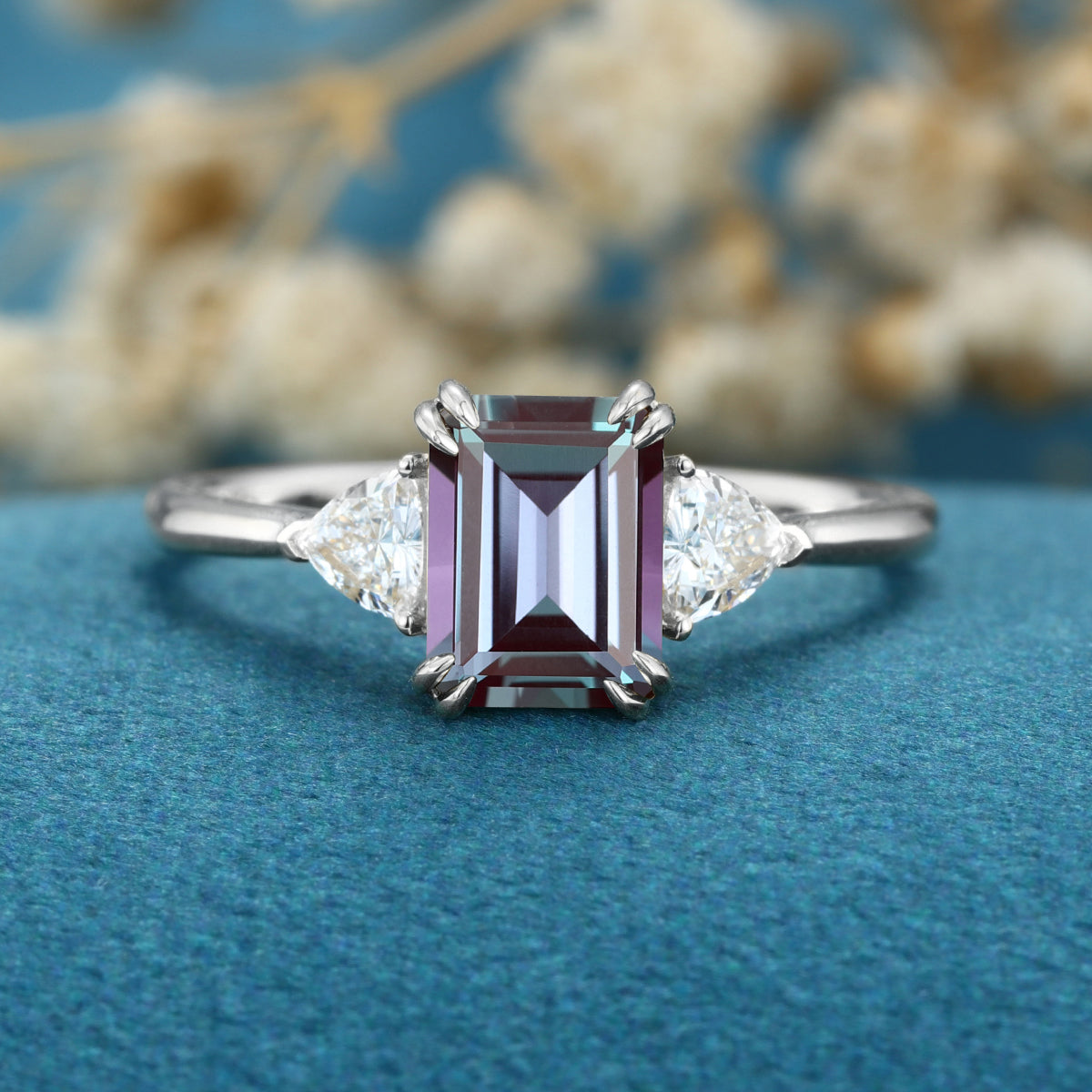 2.0Carat Emerald Cut Alexandrite Engagement Ring