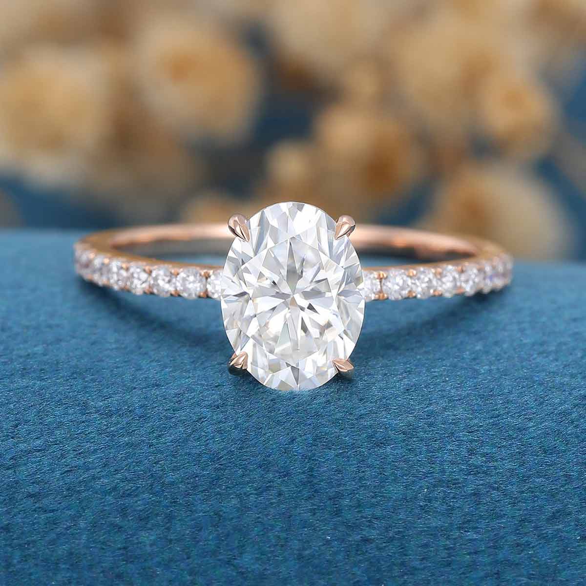 1.5Carat Oval cut Moissanite half eternity Engagement ring