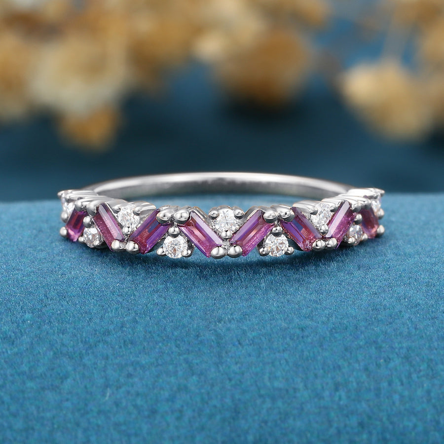 Half Eternity Baguette Amethyst Matching Moissanite|Diamond Wedding Band