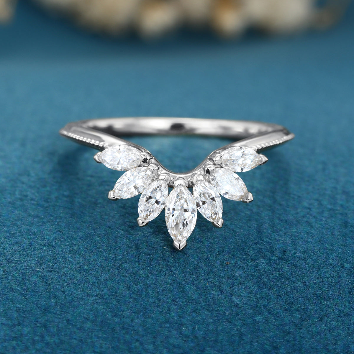 Marquise cut Moissanite Curved Wedding Band