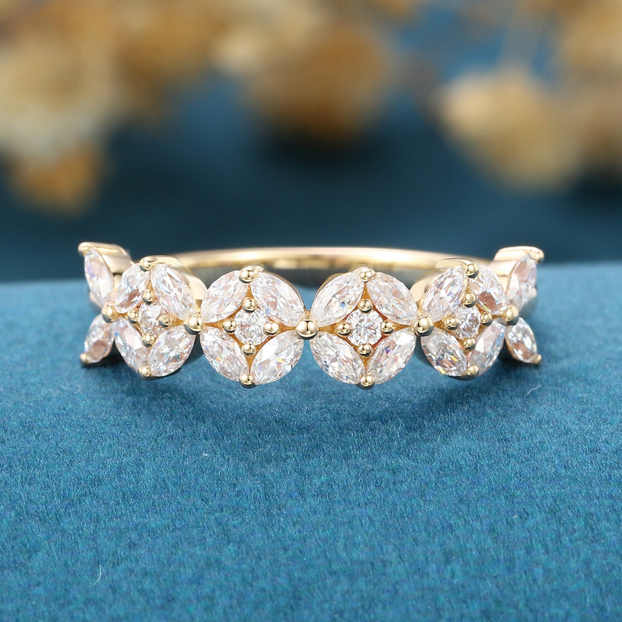 Marquise cut Moissanite | Diamond Half Eternity Wedding Band