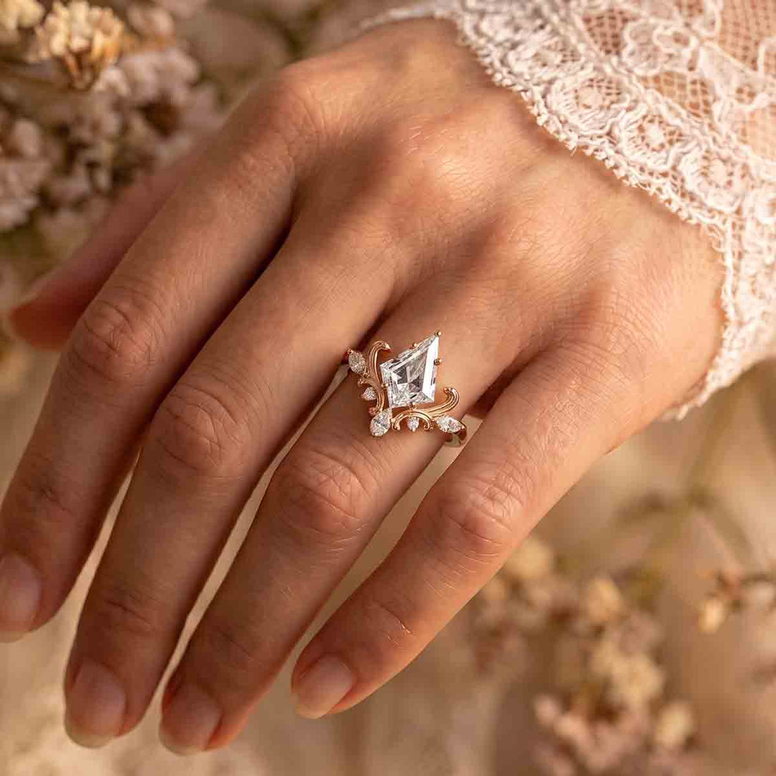 Vintage 1.0CT~3.0CT Kite cut Lab grown Diamond Engagement Ring