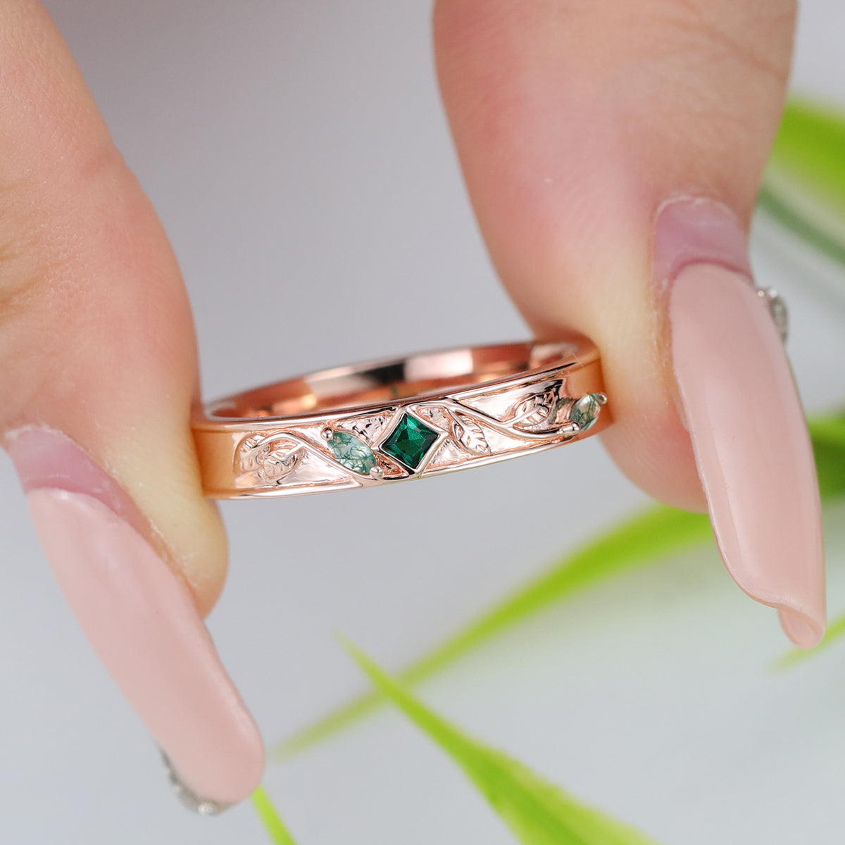 Nature Inspired Men's Diamonds Engagement Band | Solid gold Men Ring