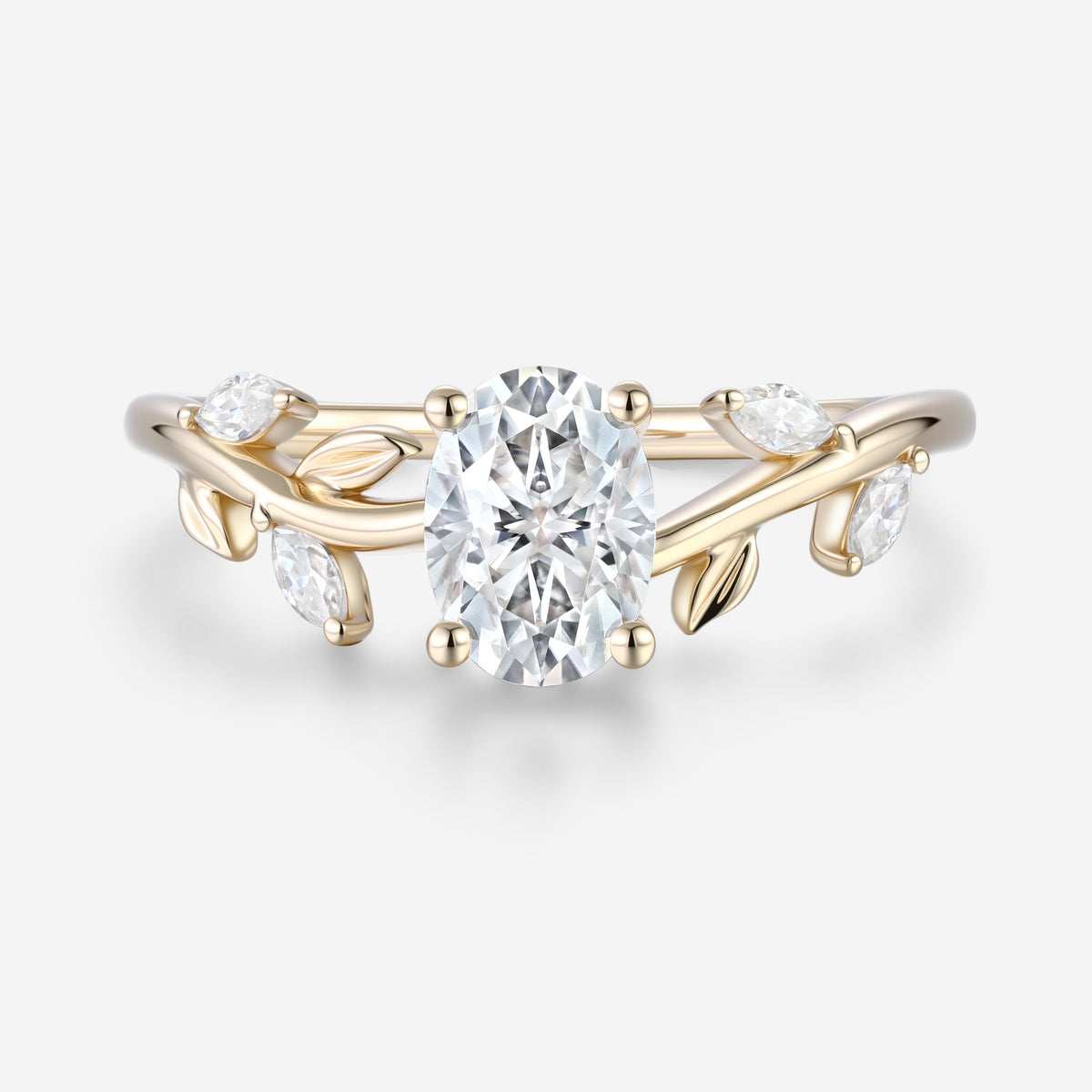 1.5 Carat Vintage Oval cut Moissanite leaf Engagement Ring
