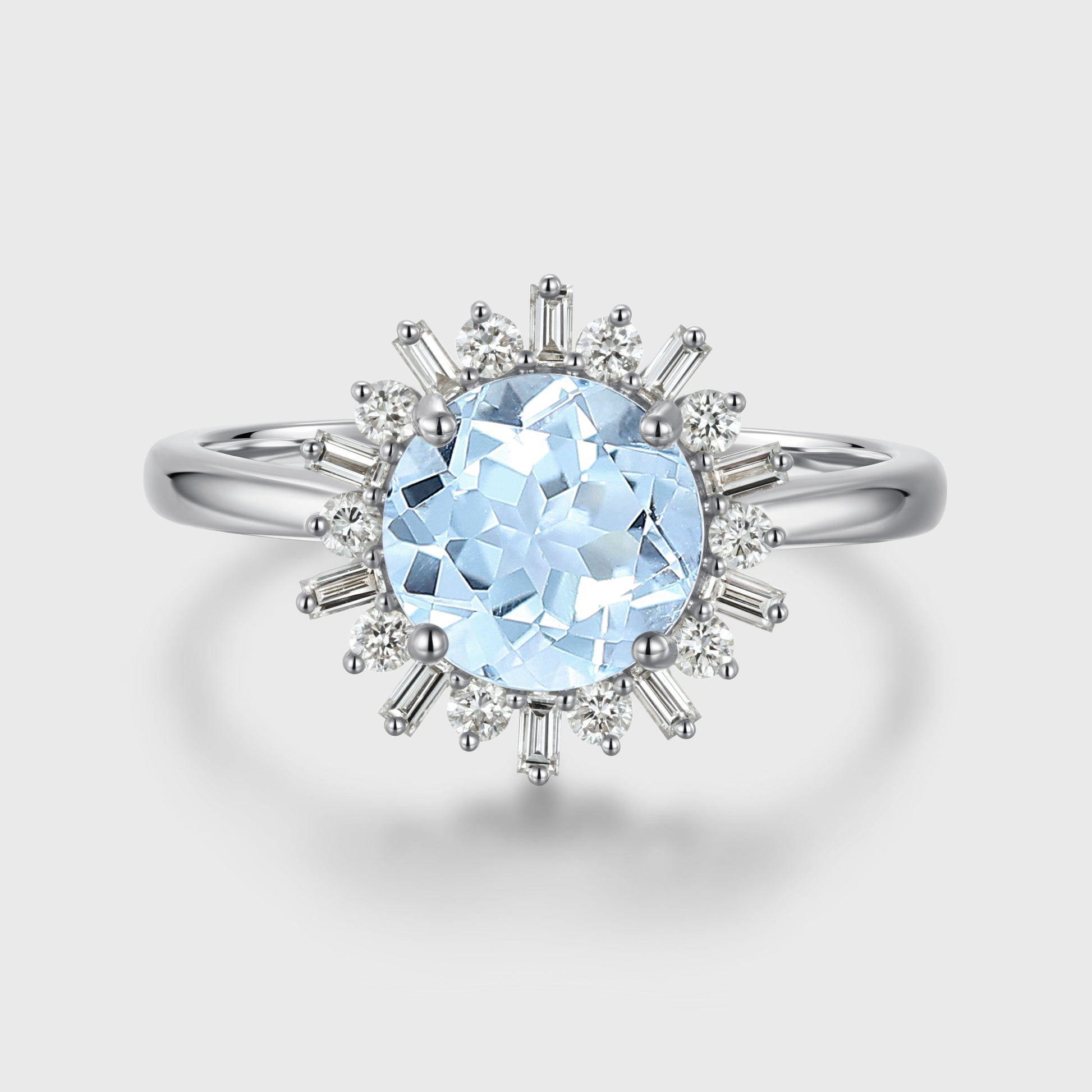 Round cut Aquamarine Halo Engagement Ring