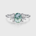 1.3 Carat Natural Green Moss Agate Oval cut cluster Engagement Ring