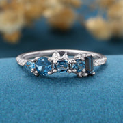 London Blue Topaz Matching Moissanite | Diamond Half Eternity Wedding Band