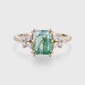 Natural Green Moss Agate Emerald cut cluster Engagement Ring