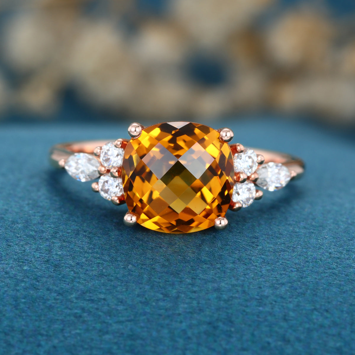 Square cut Citrine Solid Gold Engagement Ring