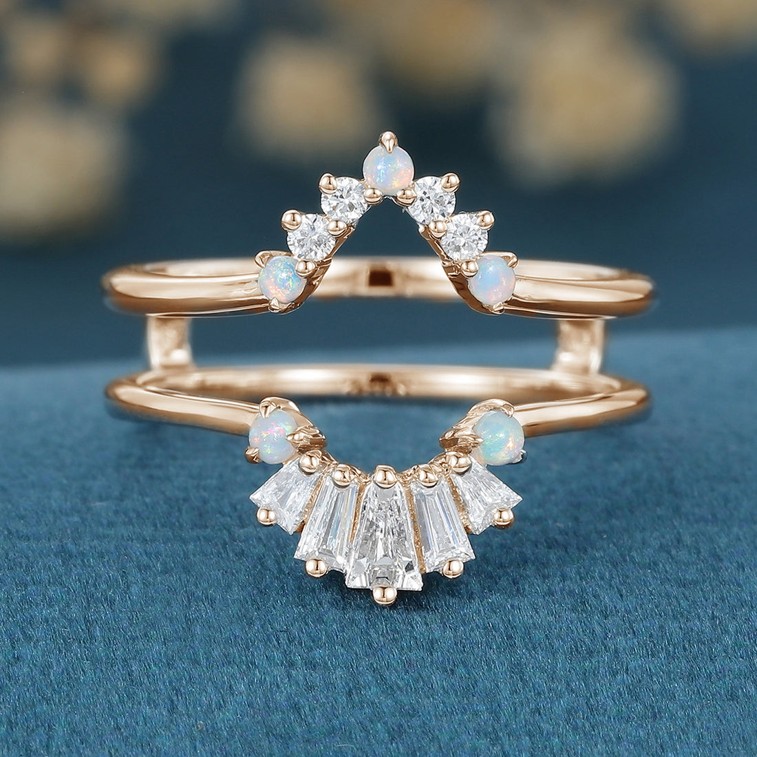 Double Baguette cut Moissanite | Enhanced Curved Wedding Band