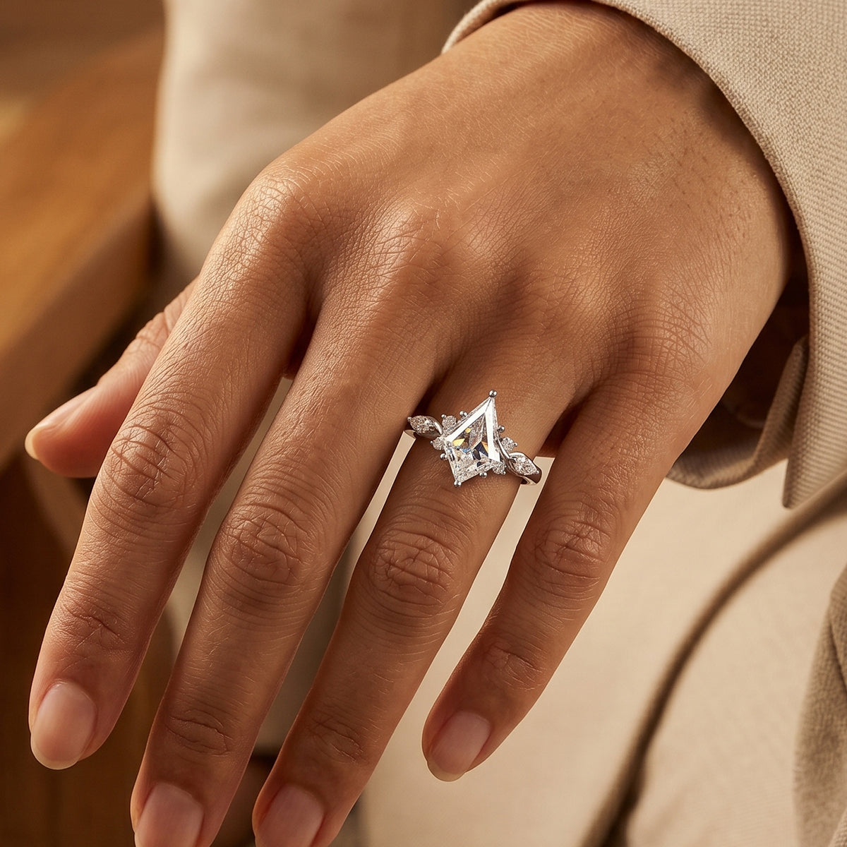 1.0CT~3.0CT Kite cut Lab grown Diamond Cluster Engagement Ring