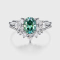 1.5Carat Oval cut Green Moissanite Engagement ring Bridal Set