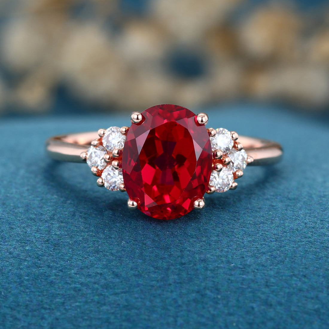 Oval cut Lab Ruby Solid Gold Engagement Ring