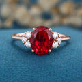 Oval cut Lab Ruby Solid Gold Engagement Ring
