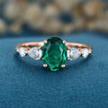 Oval cut Lab grown Emerald Solid Gold Engagement Ring