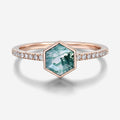 Bezel setting Hexagon cut Moss Agate Half Eternity Gold Engagement Ring
