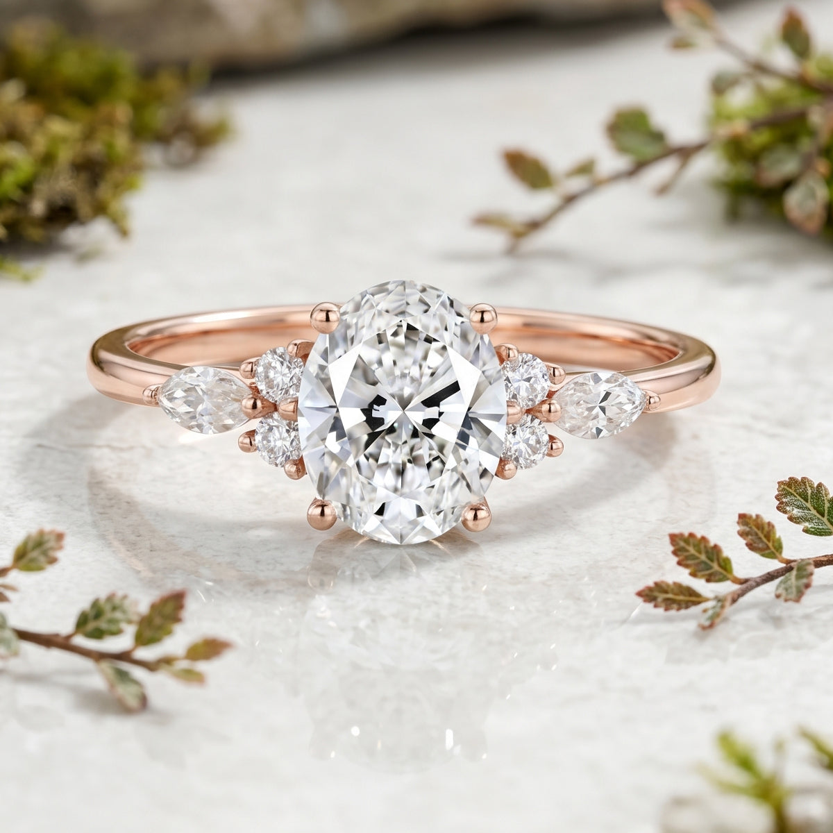 1.0CT~5.0CT Oval cut Lab grown Diamond Cluster Engagement Ring