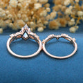 7x10mm Kite Cut Moonstone Cluster Engagement Ring & Moss Agate Curved Wedding bridal set