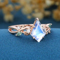 7x10mm Kite cut Moonstone Nature Inspired Engagement Ring