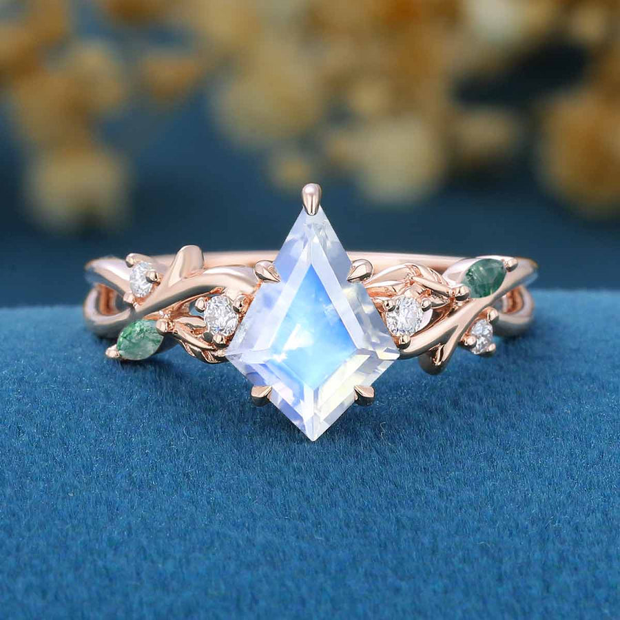 7x10mm Kite cut Moonstone Nature Inspired Engagement Ring