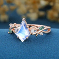 7x10mm Kite cut Moonstone Nature Inspired Engagement Ring