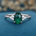 Oval cut Lab grown Emerald Solid Gold Engagement Ring