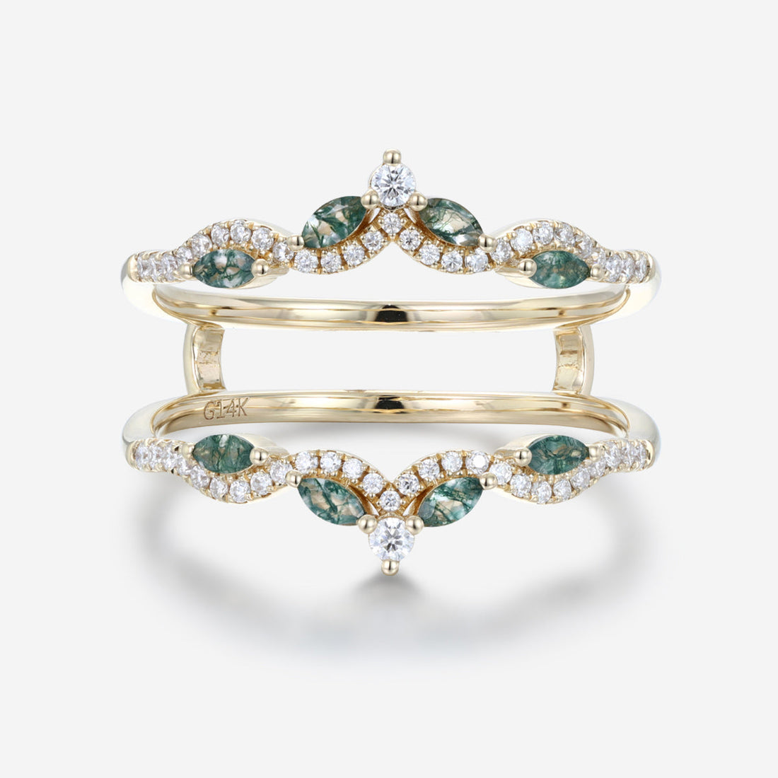Double Moss Agate | Diamonds Curved Wedding Band