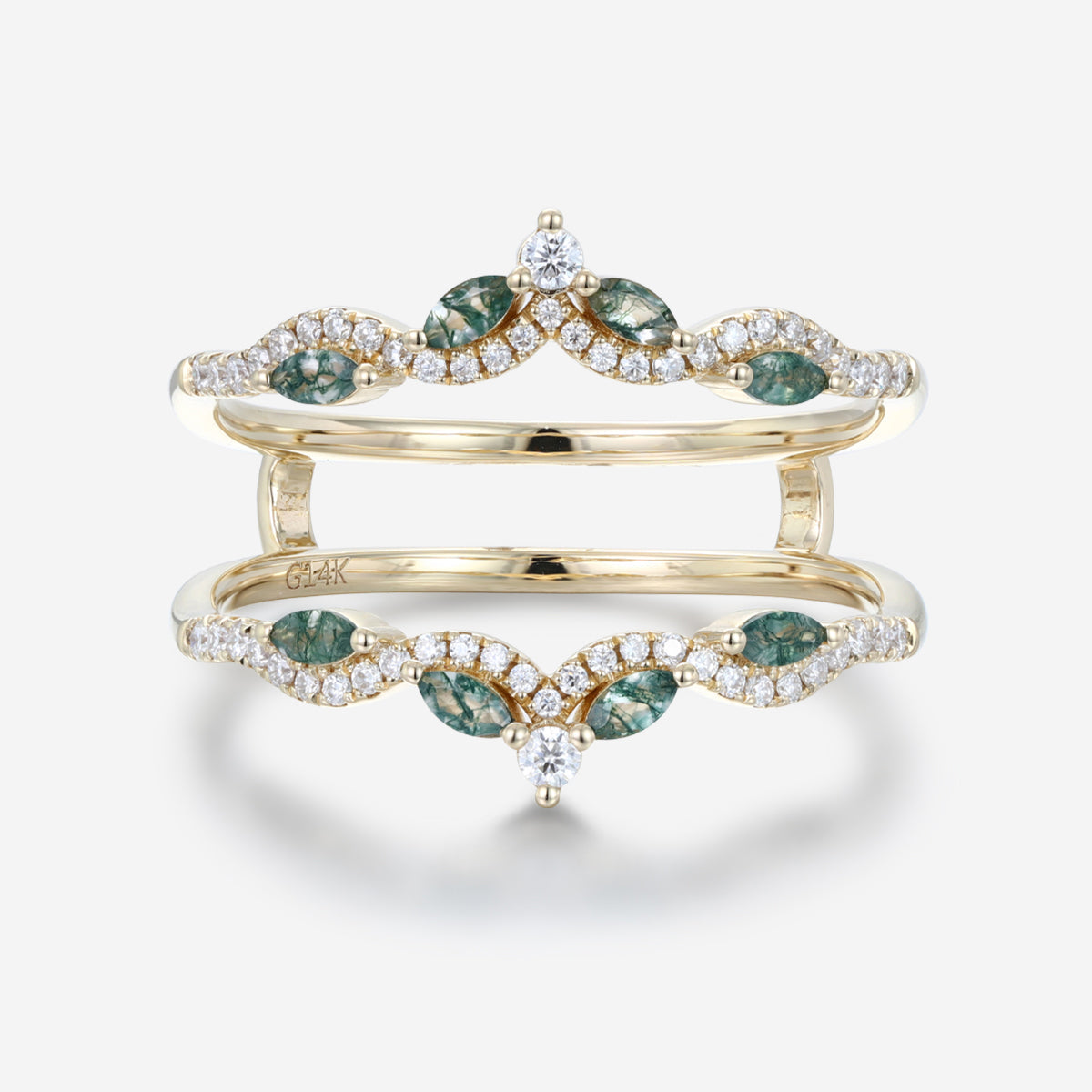 Double Moss Agate | Diamonds Curved Wedding Band