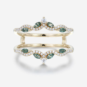 Double Moss Agate | Diamonds Curved Wedding Band