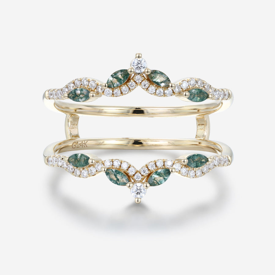 Double Moss Agate | Diamonds Curved Wedding Band