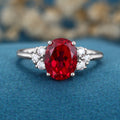 Oval cut Lab Ruby Solid Gold Engagement Ring