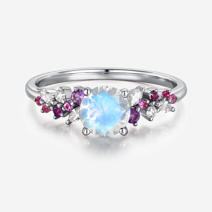 Round cut Moonstone Cluster Engagement ring