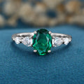Oval cut Lab grown Emerald Solid Gold Engagement Ring