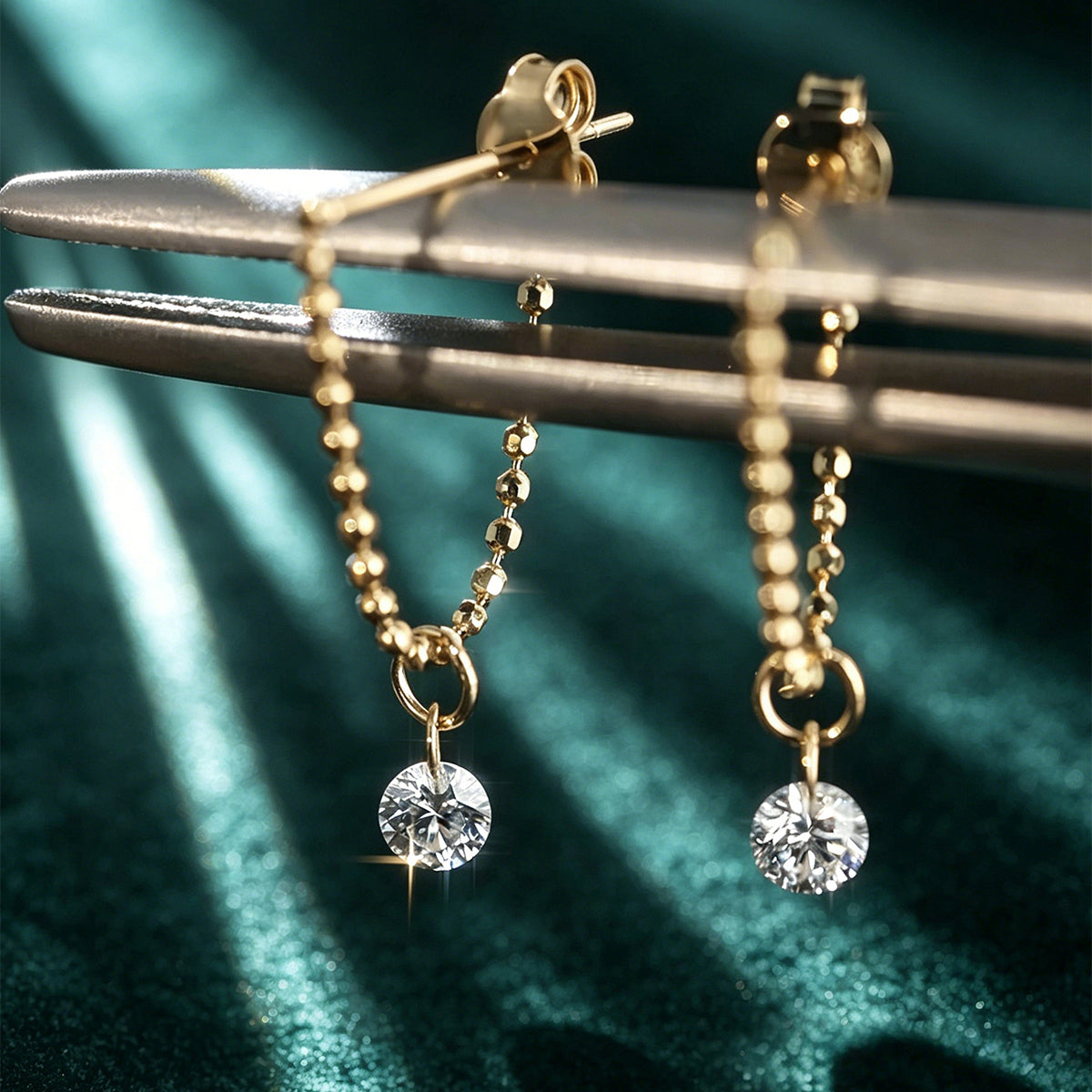 Round Lab grown Diamonds Chain Earrings Set