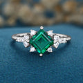 Princess cut Lab grown Emerald Solid Gold Engagement Ring