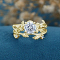 Round cut Moissanite Engagement ring White gold Diamond Wedding Bridal Set