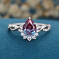 Pear cut Lab Alexandrite Solid Gold Engagement Ring