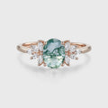 1.3 Carat Natural Green Moss Agate Oval cut cluster Engagement Ring